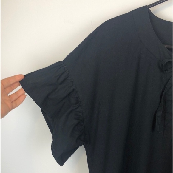 LUCKY Brand Lace Up Poplin Black Ruffle Lightweight Flowy Black M EUC Mini Dress - Picture 10 of 16